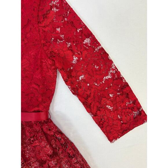 BLUSH Us Angels Girls Red And Gold Lace Dress New Sz 10 Holidays - Picture 7 of 13
